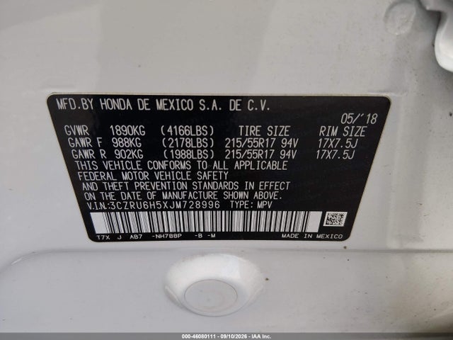 Honda HR-V EX 2018 3CZRU6H5XJM728996 Image 9