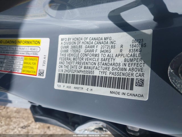 Продажа на аукционе авто 2023 Honda Civic Sport, vin: 2HGFE2F54PH555955, номер лота: 46080155