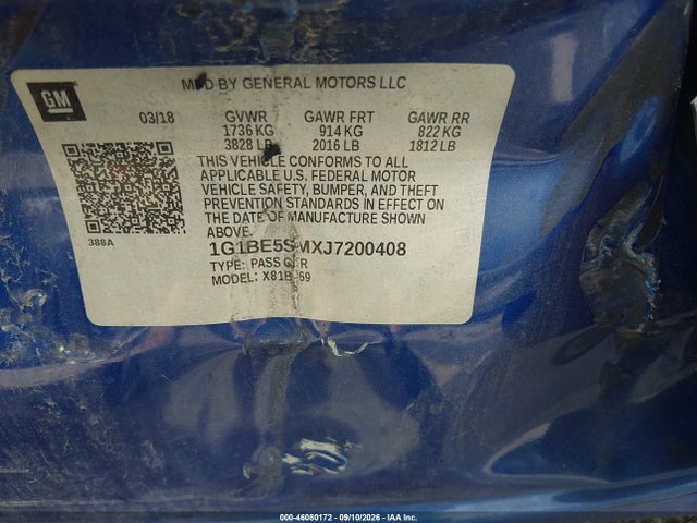 46080172 :رقم المزاد ، 1G1BE5SMXJ7200408 vin ، 2018 Chevrolet Cruze Lt Auto مزاد بيع
