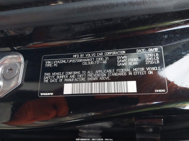 Продаж на аукціоні авто 2018 Volvo S90 T6 Inscription, vin: LVYA22ML7JP057098, номер лоту: 46080181