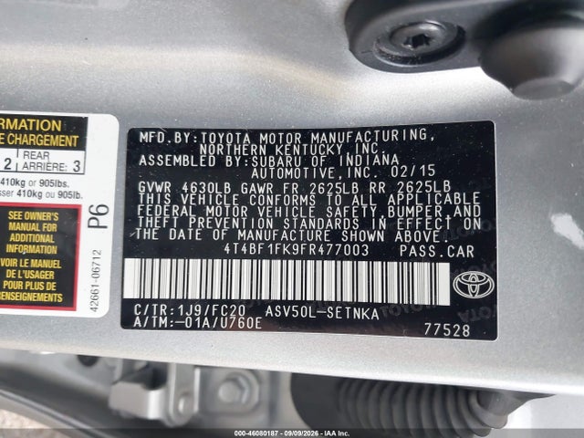 Aukcja sprzedaży 2015 Toyota Camry Le, vin: 4T4BF1FK9FR477003, numer aukcji: 46080187