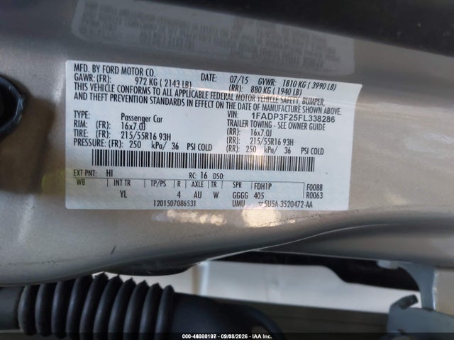 46080197 :رقم المزاد ، 1FADP3F25FL338286 vin ، 2015 Ford Focus Se مزاد بيع