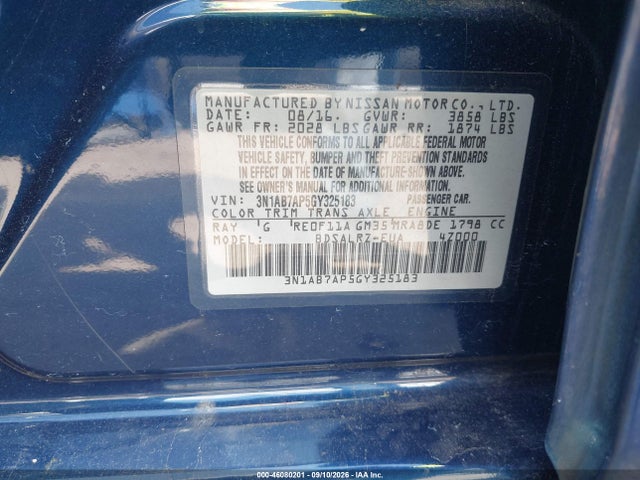 Продаж на аукціоні авто 2016 Nissan Sentra Sr, vin: 3N1AB7AP5GY325183, номер лоту: 46080201