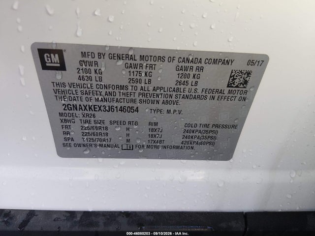 46080203 :رقم المزاد ، 2GNAXKEX3J6146054 vin ، 2018 Chevrolet Equinox Lt مزاد بيع