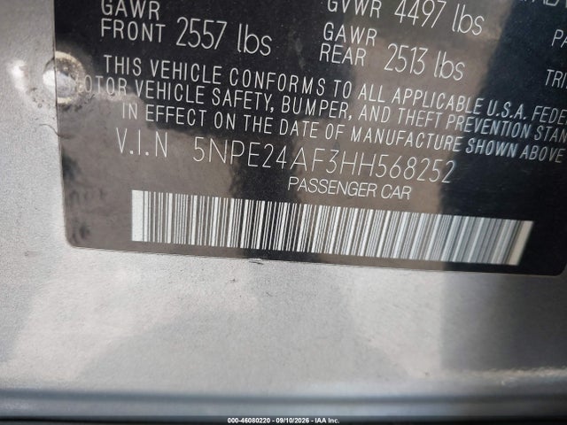 Продажа на аукционе авто 2017 Hyundai Sonata Se, vin: 5NPE24AF3HH568252, номер лота: 46080220