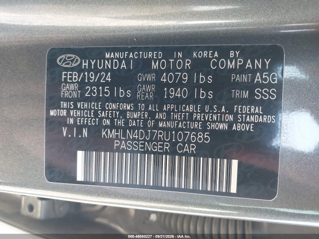 46080227 :رقم المزاد ، KMHLN4DJ7RU107685 vin ، 2024 Hyundai Elantra Hybrid Limited مزاد بيع