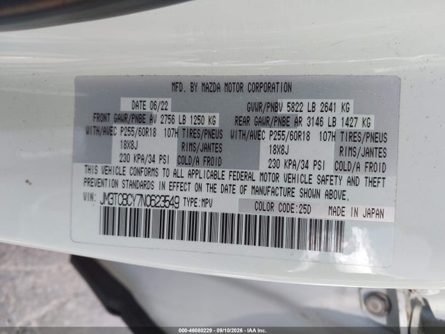 Продажа на аукционе авто 2022 Mazda Cx-9 Touring, vin: JM3TCBCY7N0623549, номер лота: 46080229