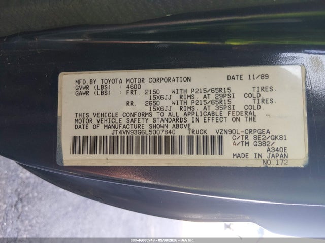 Aukcja sprzedaży 1990 Toyota Pickup 1/2 Ton Ex Long Whlbs Sr5, vin: JT4VN93G6L5007840, numer aukcji: 46080248