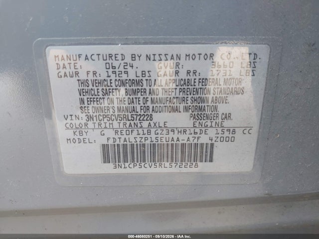 Aukcja sprzedaży 2024 Nissan Kicks Sv Xtronic Cvt, vin: 3N1CP5CV5RL572228, numer aukcji: 46080251