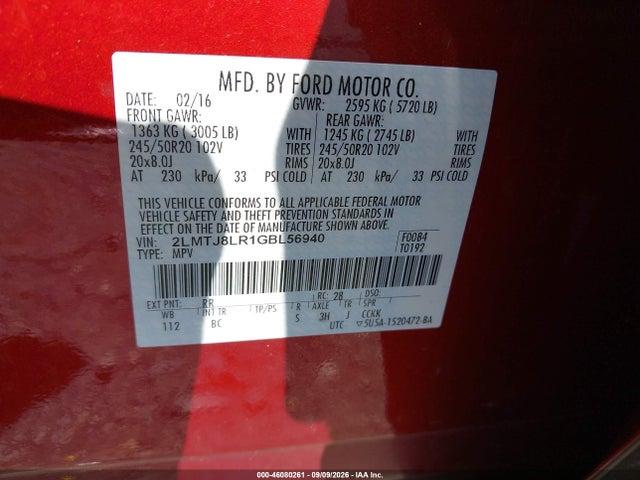 Aukcja sprzedaży 2016 Lincoln Mkx Reserve, vin: 2LMTJ8LR1GBL56940, numer aukcji: 46080261