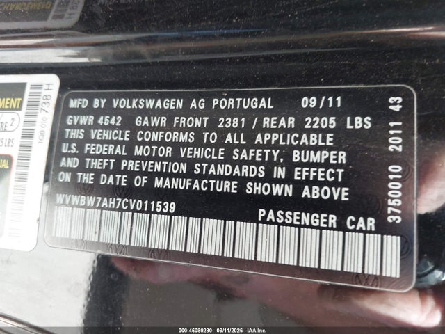 Aukcja sprzedaży 2012 Volkswagen Eos Komfort, vin: WVWBW7AH7CV011539, numer aukcji: 46080280