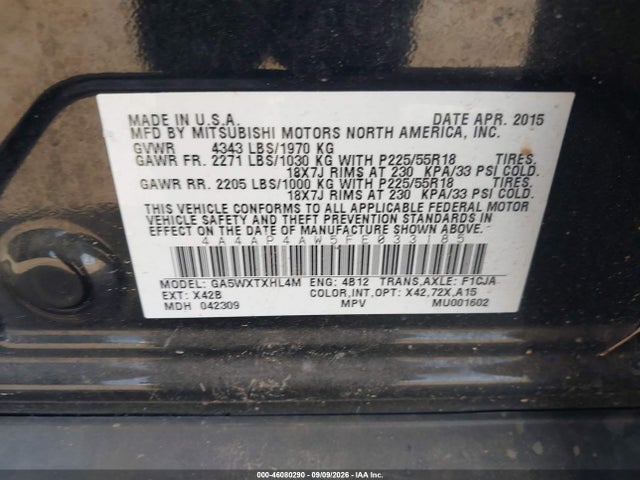Aukcja sprzedaży 2015 Mitsubishi Outlander Sport Gt, vin: 4A4AP4AW5FE033185, numer aukcji: 46080290