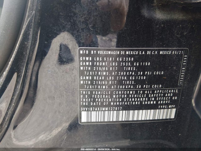 46080314 :رقم المزاد ، 3VV1B7AX3MM127817 vin ، 2021 Volkswagen Tiguan 2.0t S مزاد بيع