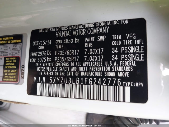 Продаж на аукціоні авто 2015 Hyundai Santa Fe Sport 2.4l, vin: 5XYZU3LB1FG242776, номер лоту: 46080320