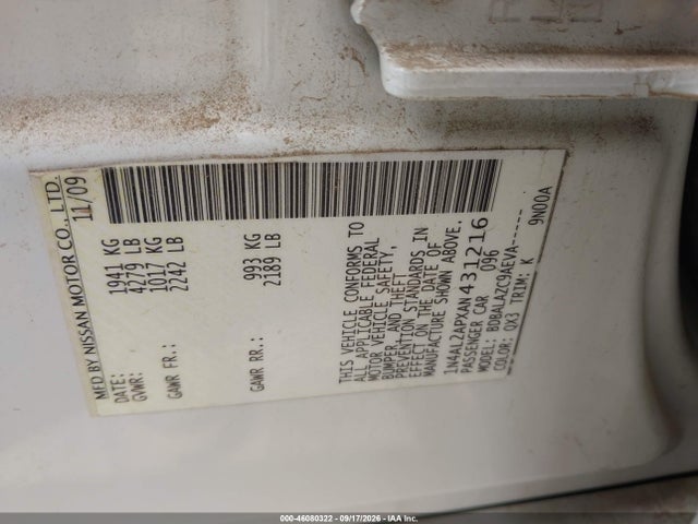 Продаж на аукціоні авто 2010 Nissan Altima 2.5, vin: 1N4AL2APXAN431216, номер лоту: 46080322