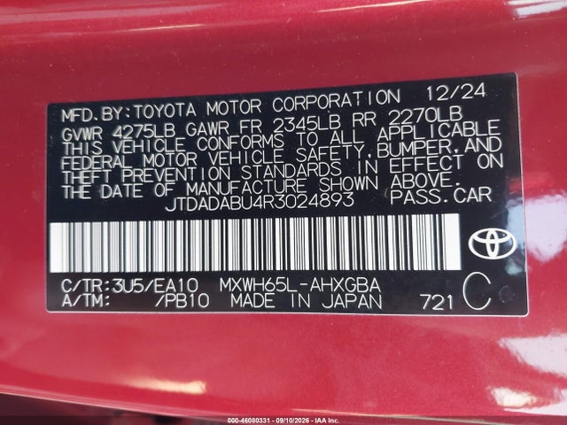 2024 Toyota Prius Xle Awd-e მანქანა იყიდება აუქციონზე, vin: JTDADABU4R3024893, აუქციონის ნომერი: 46080331