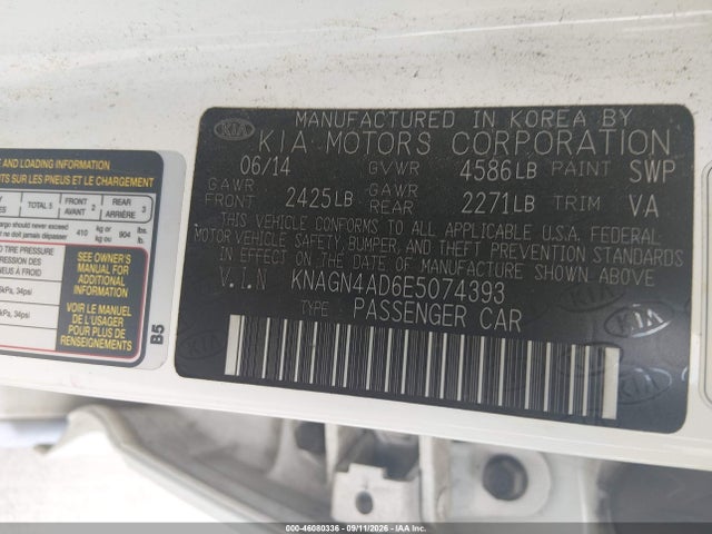 Aukcja sprzedaży 2014 Kia Optima Hybrid Ex, vin: KNAGN4AD6E5074393, numer aukcji: 46080336