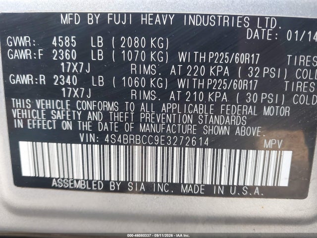 Aukcja sprzedaży 2014 Subaru Outback 2.5i Premium, vin: 4S4BRBCC9E3272614, numer aukcji: 46080337