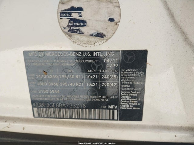 Aukcja sprzedaży 2011 Mercedes-benz Gl 550 4matic, vin: 4JGBF8GE8BA733218, numer aukcji: 46080363