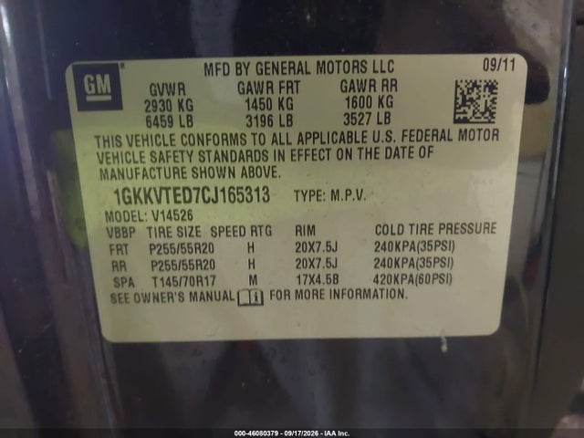 Aukcja sprzedaży 2012 Gmc Acadia Denali, vin: 1GKKVTED7CJ165313, numer aukcji: 46080379