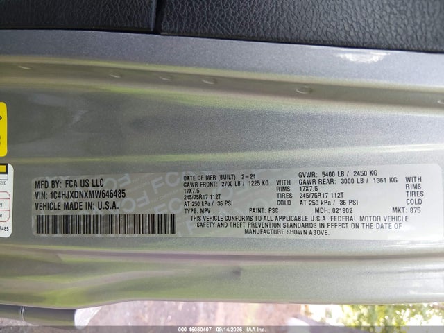 1C4HJXDNXMW646485 Jeep Wrangler Unlimited Sport S 4x4