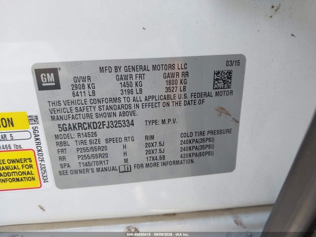 46080410 :رقم المزاد ، 5GAKRCKD2FJ325334 vin ، 2015 Buick Enclave Premium مزاد بيع