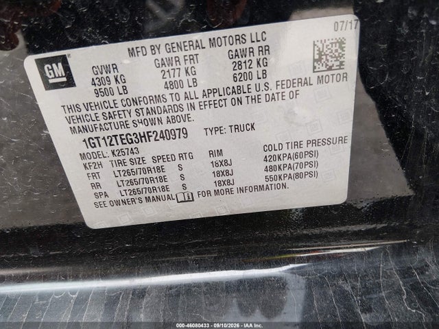 Продаж на аукціоні авто 2017 Gmc Sierra 2500hd Slt, vin: 1GT12TEG3HF240979, номер лоту: 46080433