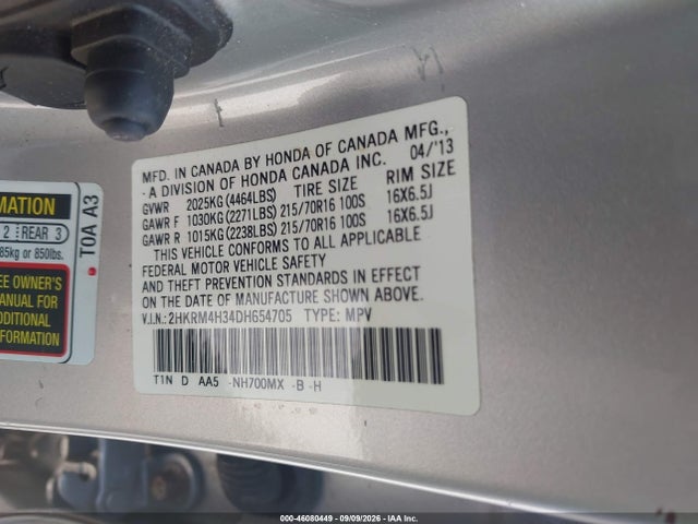 Продажа на аукционе авто 2013 Honda Cr-v Lx, vin: 2HKRM4H34DH654705, номер лота: 46080449