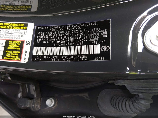 46080451 :رقم المزاد ، 4T1DAACK6SU125769 vin ، 2025 Toyota Camry Se مزاد بيع