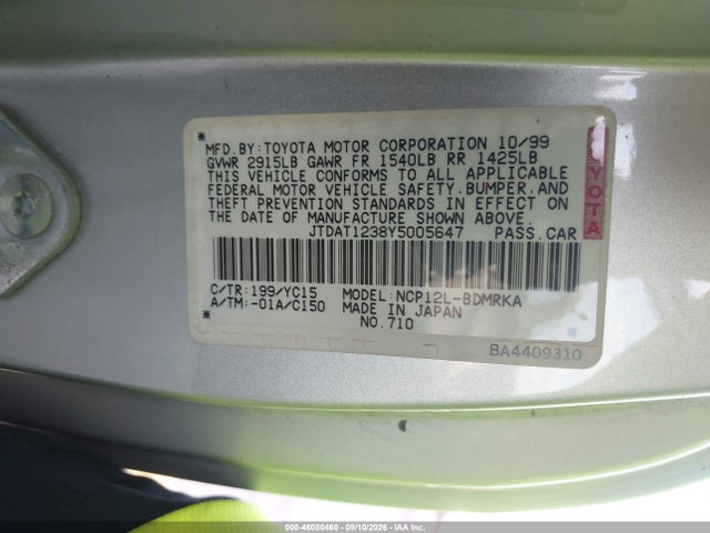 Aukcja sprzedaży 2000 Toyota Echo, vin: JTDAT1238Y5005647, numer aukcji: 46080460