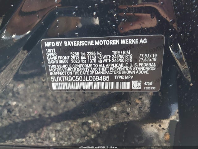 46080478 :رقم المزاد ، 5UXTR9C50JLC69485 vin ، 2018 Bmw X3 Xdrive30i مزاد بيع