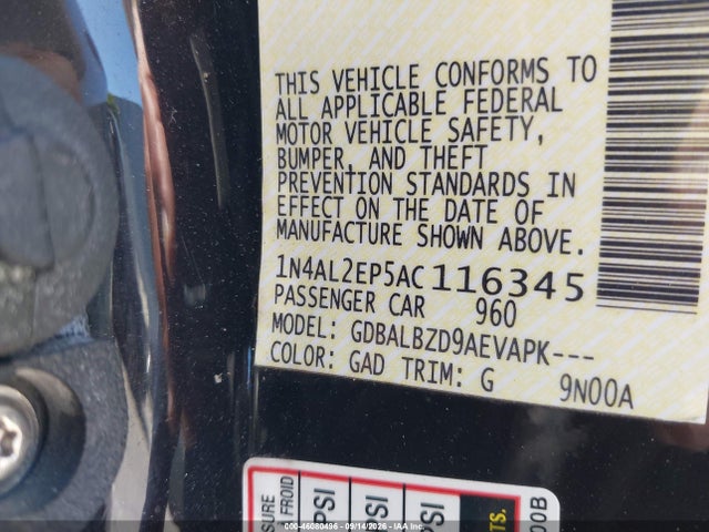 2010 Nissan Altima 2.5 S მანქანა იყიდება აუქციონზე, vin: 1N4AL2EP5AC116345, აუქციონის ნომერი: 46080496