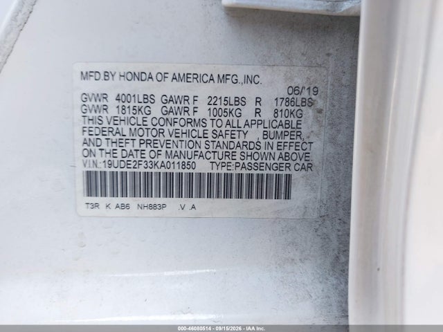 Продаж на аукціоні авто 2019 Acura Ilx Standard, vin: 19UDE2F33KA011850, номер лоту: 46080514
