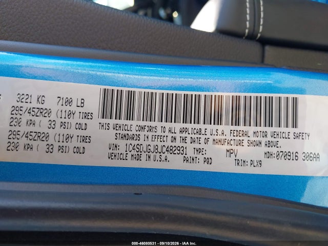 46080531 :رقم المزاد ، 1C4SDJGJ8JC482931 vin ، 2018 Dodge Durango Srt Awd مزاد بيع