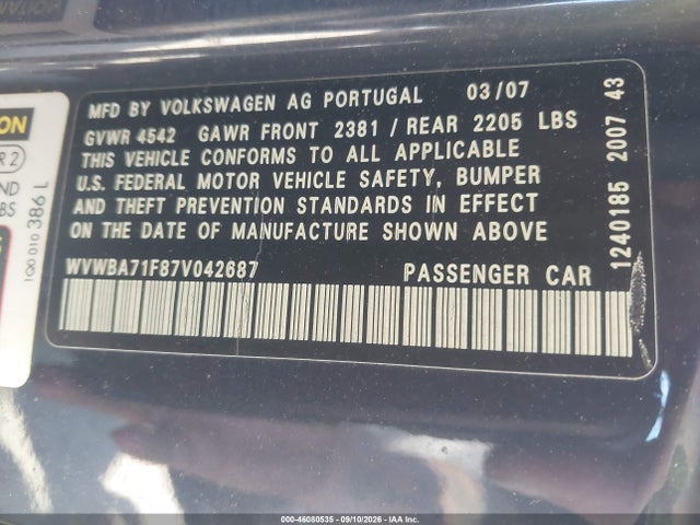 Продажа на аукционе авто 2007 Volkswagen Eos 2.0t, vin: WVWBA71F87V042687, номер лота: 46080535