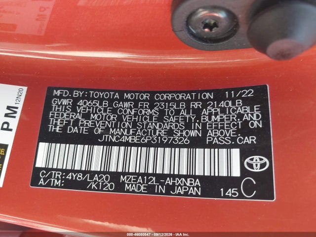 46080547 :رقم المزاد ، JTNC4MBE6P3197326 vin ، 2023 Toyota Corolla Xse مزاد بيع