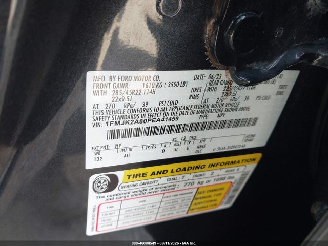 2023 Ford Expedition Limited Max მანქანა იყიდება აუქციონზე, vin: 1FMJK2A80PEA41459, აუქციონის ნომერი: 46080549