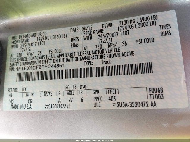 Ford F-150 Xl 2015 1FTEX1CF2FFC44861 Image 9