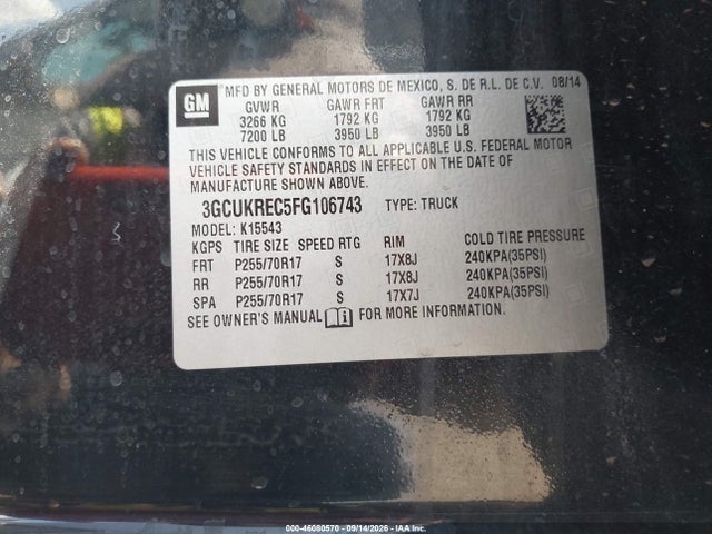 Chevrolet Silverado 1500 1lt 2015 3GCUKREC5FG106743 Image 9