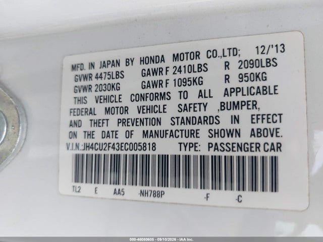 46080605 :رقم المزاد ، JH4CU2F43EC005818 vin ، 2014 Acura Tsx 2.4 مزاد بيع