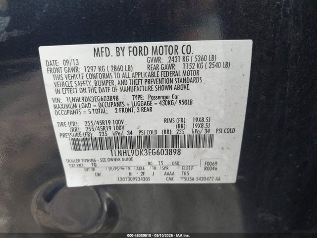 Продажа на аукционе авто 2014 Lincoln Mks, vin: 1LNHL9DK3EG603898, номер лота: 46080618