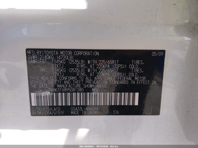 2009 Toyota Rav4 Limited V6 მანქანა იყიდება აუქციონზე, vin: JTMBK31V895081280, აუქციონის ნომერი: 46080621