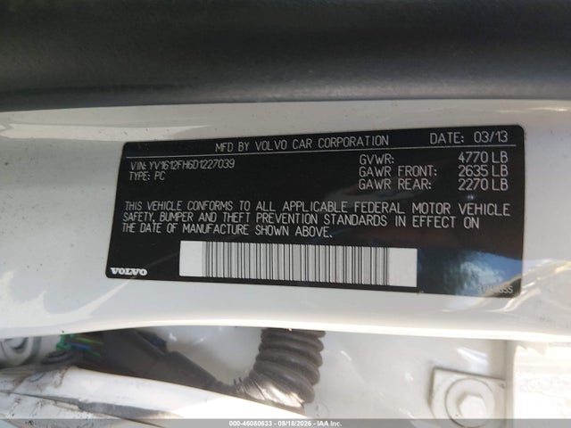 Aukcja sprzedaży 2013 Volvo S60 T5/t5 Platinum/t5 Premier/t5 Premier Plus, vin: YV1612FH6D1227039, numer aukcji: 46080633