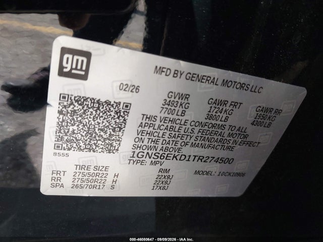 Продажа на аукционе авто 2026 Chevrolet Suburban Rst, 4wd, vin: 1GNS6EKD1TR274500, номер лота: 46080647