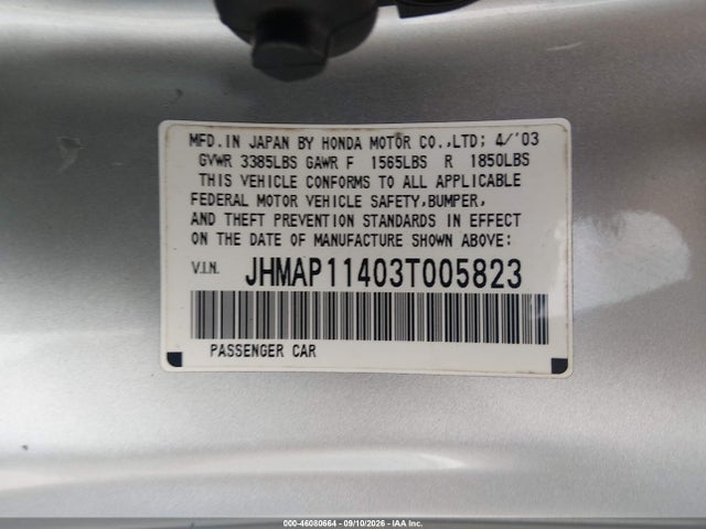 Auction sale of the 2003 Honda S2000, vin: JHMAP11403T005823, lot number: 46080664