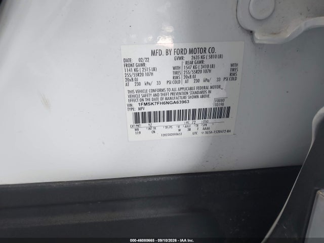 Aukcja sprzedaży 2022 Ford Explorer Limited, vin: 1FMSK7FH6NGA63963, numer aukcji: 46080665