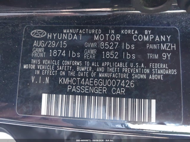 46080673 :رقم المزاد ، KMHCT4AE6GU007426 vin ، 2016 Hyundai Accent Se مزاد بيع