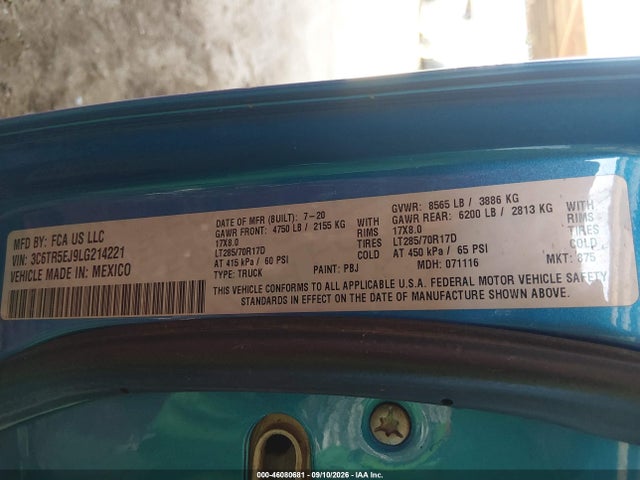Продаж на аукціоні авто 2020 Ram 2500, vin: 3C6TR5EJ9LG214221, номер лоту: 46080681