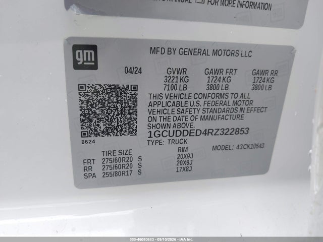 2024 Chevrolet Silverado 1500 4wd  Short Bed Lt მანქანა იყიდება აუქციონზე, vin: 1GCUDDED4RZ322853, აუქციონის ნომერი: 46080683