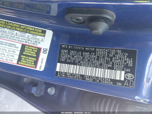 46080692 :رقم المزاد ، 2T1BURHE8EC141493 vin ، 2014 Toyota Corolla S مزاد بيع